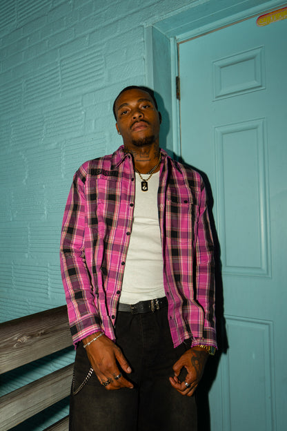PINK NOIR DISTRESSED FLANNEL