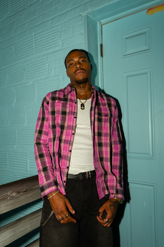 PINK NOIR DISTRESSED FLANNEL